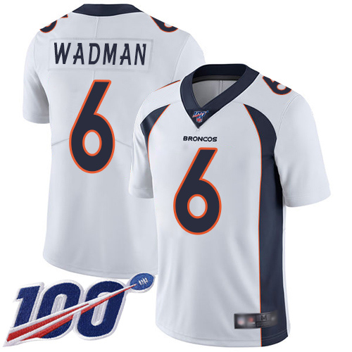 Men Denver Broncos #6 Colby Wadman White Vapor Untouchable Limited Player 100th Season Football NFL Jersey